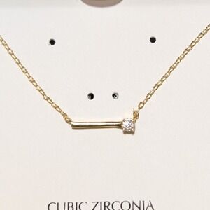 Giant Bernini Womens Single Bar Necklace‎ W/CZ 18K Gold Over Sterling 16"-18"